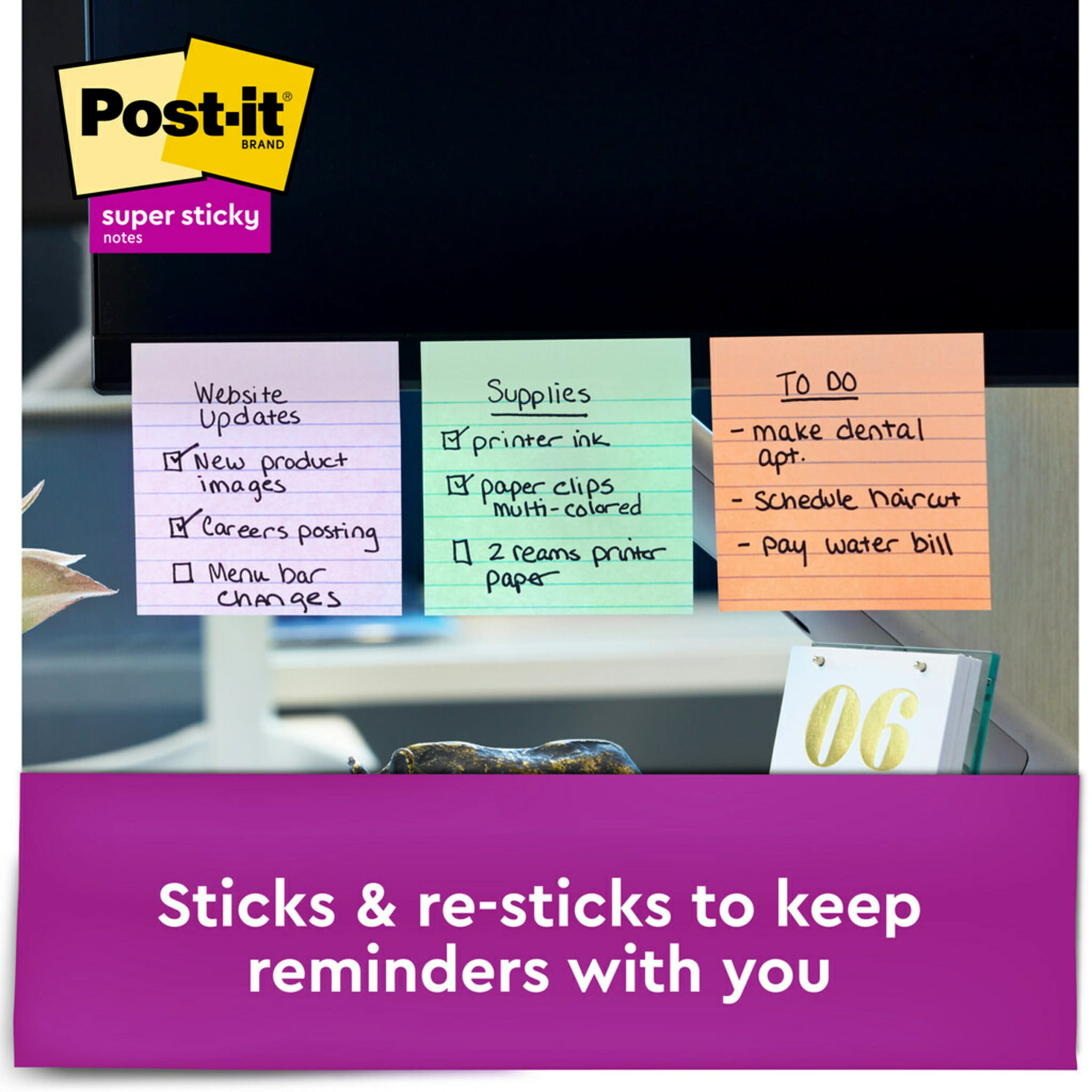 Post-it Recycled Super Sticky Notes, 4 in x 4 in, Wanderlust Pastels, Lined,  6 Pads 