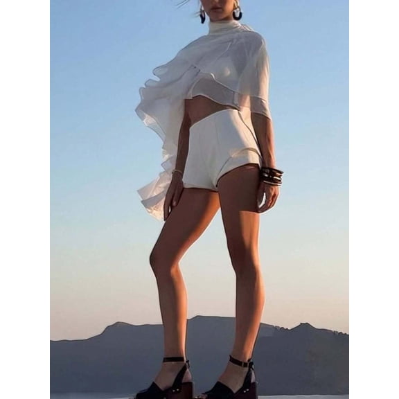 Boho Coquette Sheer Ruffle Open‑Front Kimono, Flowy Chiffon Beach Cover‑Up With Matching Neck Scarf