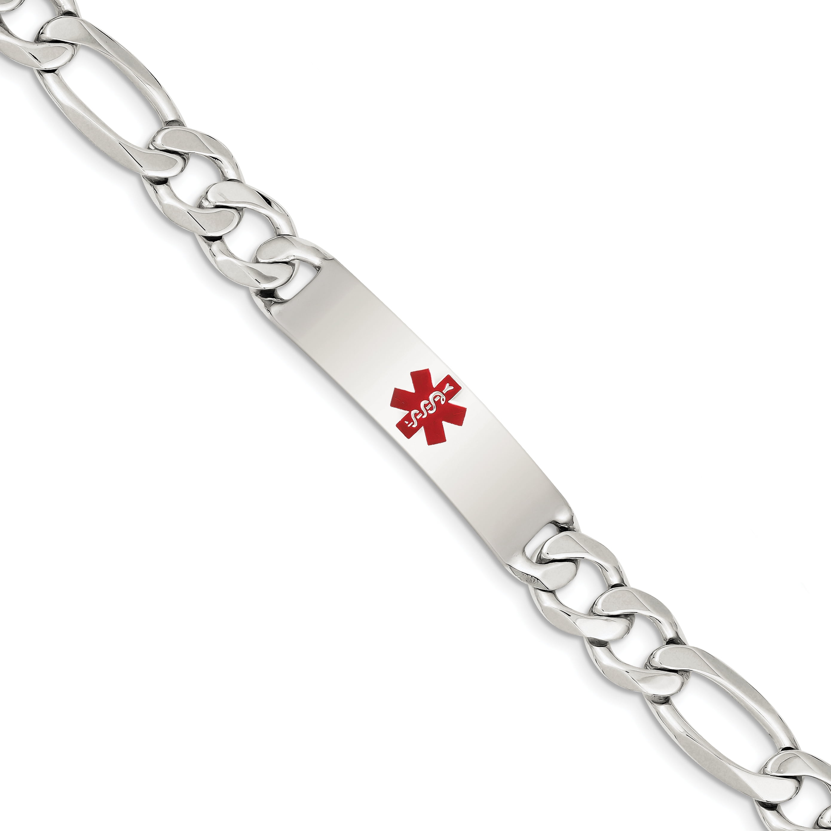 Solid Sterling Silver Polished Medical Figaro Anchor Link ID Bracelet 