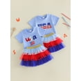 thumbnail image 3 of BemeyourBBs Toddler Baby Girl 4th of July Outfit Patriot Independent Day Summer Clothes Cute American Flag Short Sleeve T-shirt and Contrast Layered Tulle Tutu Skirts Set, 3 of 8