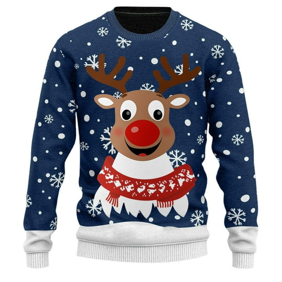 LUOGENLI Mens Sweaters Casual Cashmere Christmas Print Crew Neck Sweatshirt for Men and Women Holiday Graphic Tee for Festive Celebration Mens Sweater Vest Blue Size S