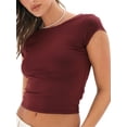 thumbnail image 2 of Gupgi Women Backless T-Shirts Summer Short Sleeve Solid Slim Fit Crop Top Basic Tees, 2 of 9