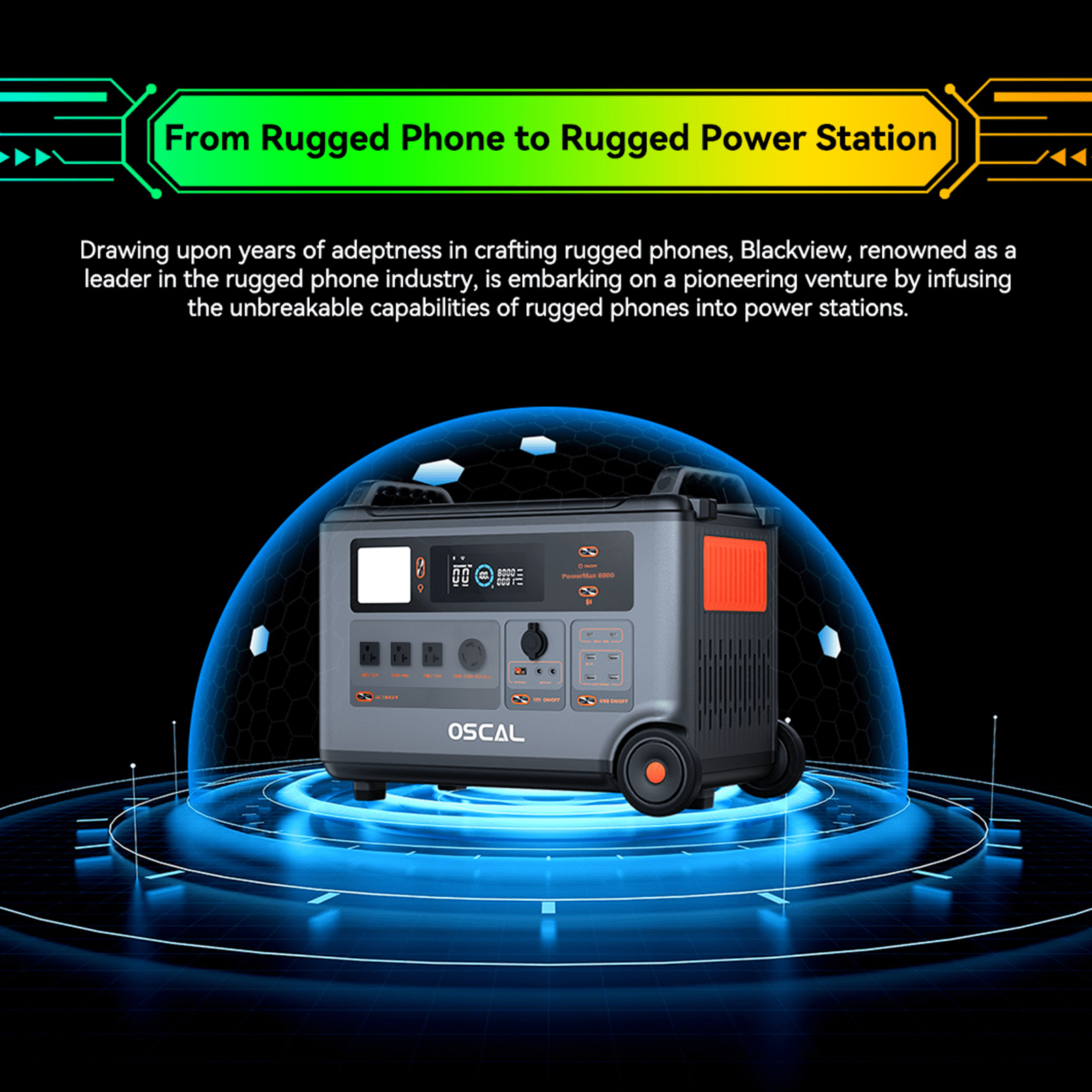 OSCAL PowerMax6000 Solar Generator, 3600Wh LiFePO4 Battery, 6000W Output, 120V/240V for Home, RV & Camping