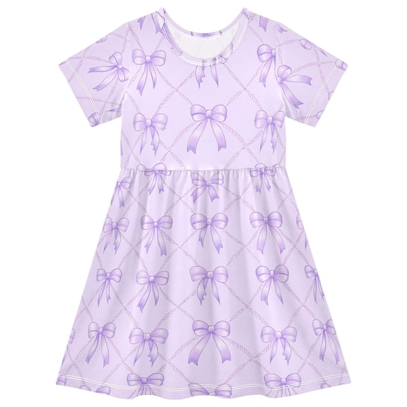 joogoo Bows Checkered Purple Girls' Short Sleeve Dress Kids Dresses 5-6T