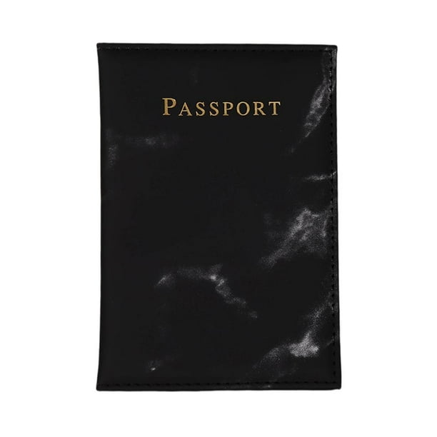 Funda de cuero sintético para pasaporte, cartera, organizador de documentos, tarjetero Negro