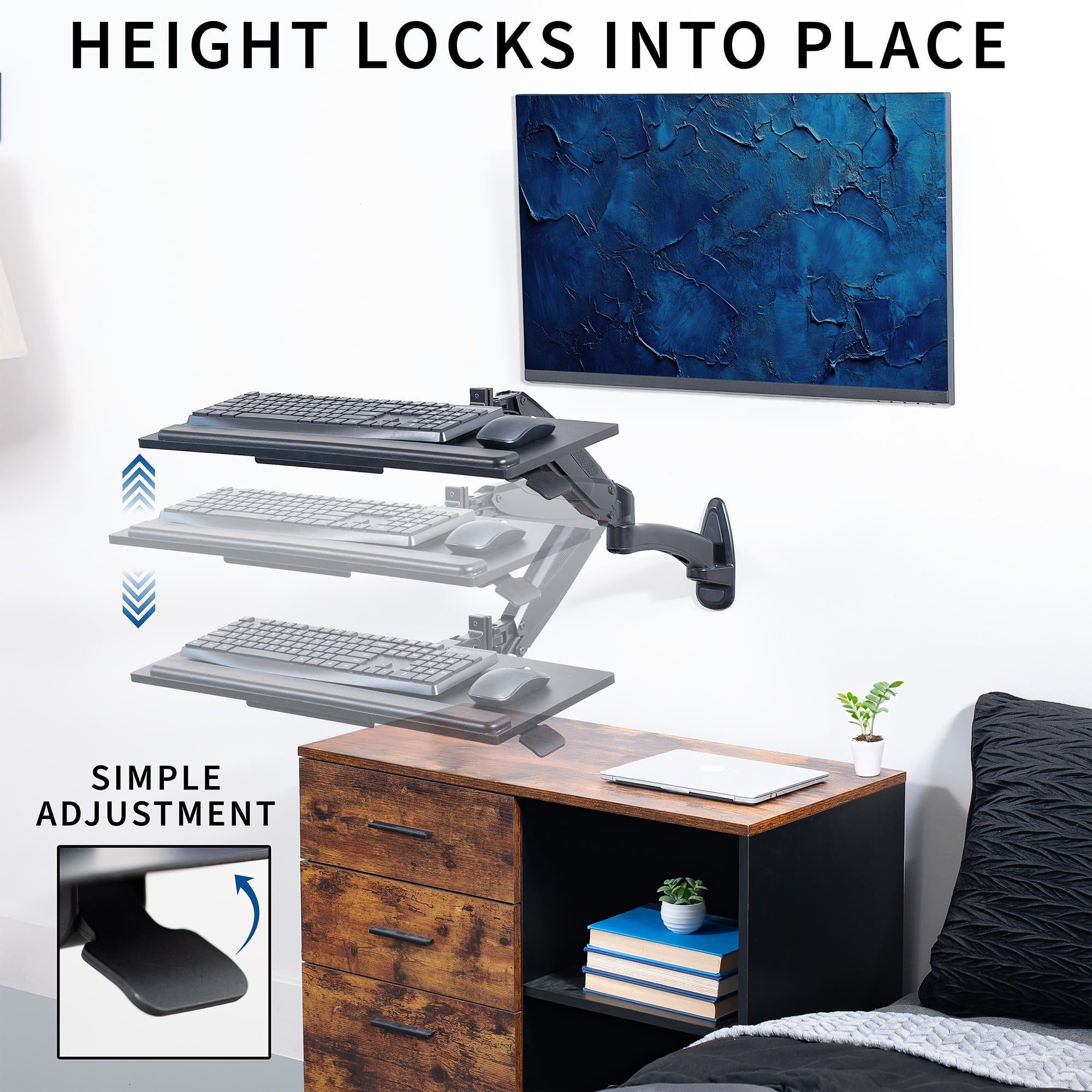 VIVO Pneumatic Keyboard & Mouse Platform Wall Mount, Keyboard Tray Arm