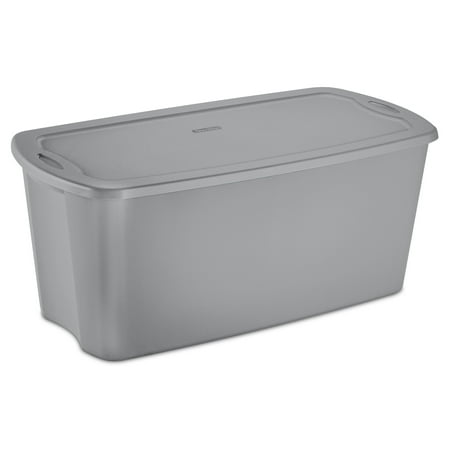 Sterilite 50 Gallon Tote, Plastic Storage Bin With Snap-On Lid, Gray