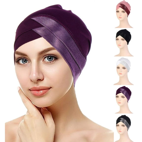 Solid Color Full Cover Inner Caps Forehead Cross Turban Stretch Hat for Women Head Scar