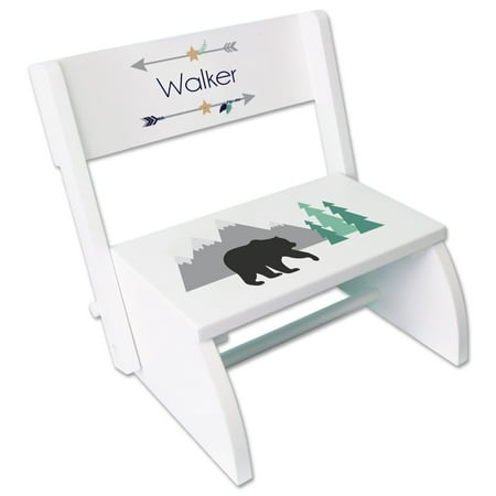 Personalized Mountain Bear White Flip Stool