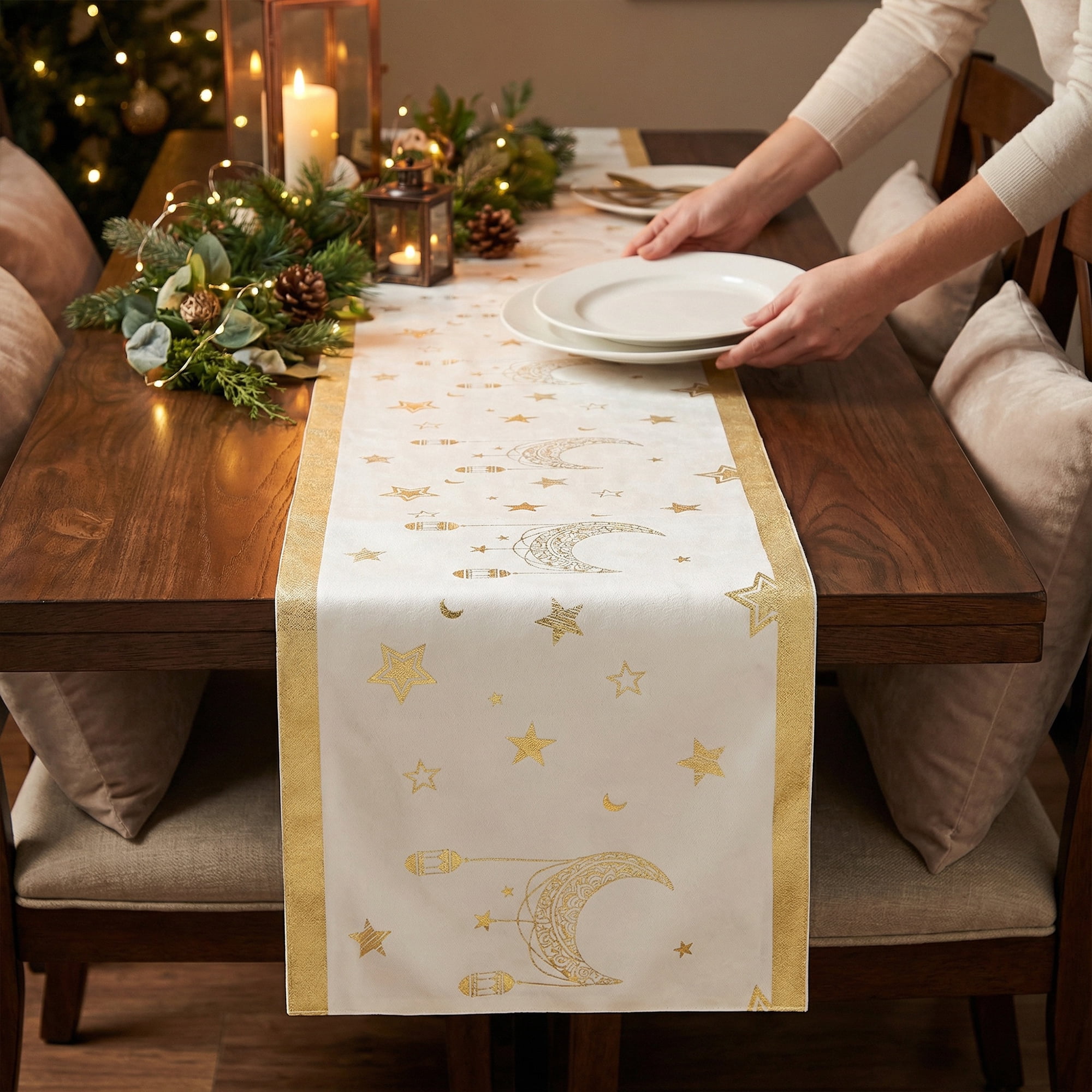 Unique Bargains Long Polyester Kitchen Runner Table Runner for Decor White 13"x106.3"
