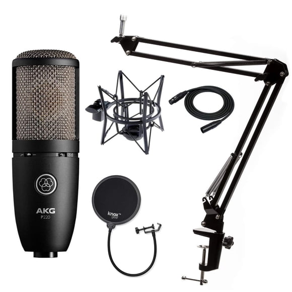 Micrófono de Condensador AKG P220 con Soporte, Filtro Antipop y Conexión XLR