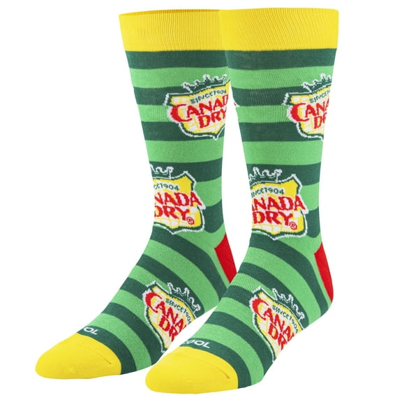 ODD SOX – Canada Dry Stripes Crew Socks – Official Licensed Novelty Unisex Socks – Large Size Comfy
