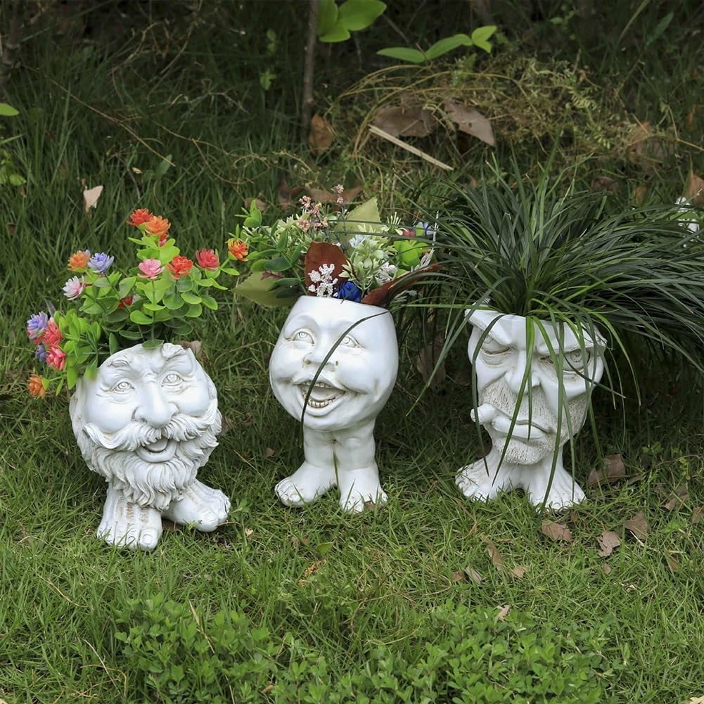 Face Planter 6 Inch Resin Head Flower Pot Succulent Garden Decor Antique White