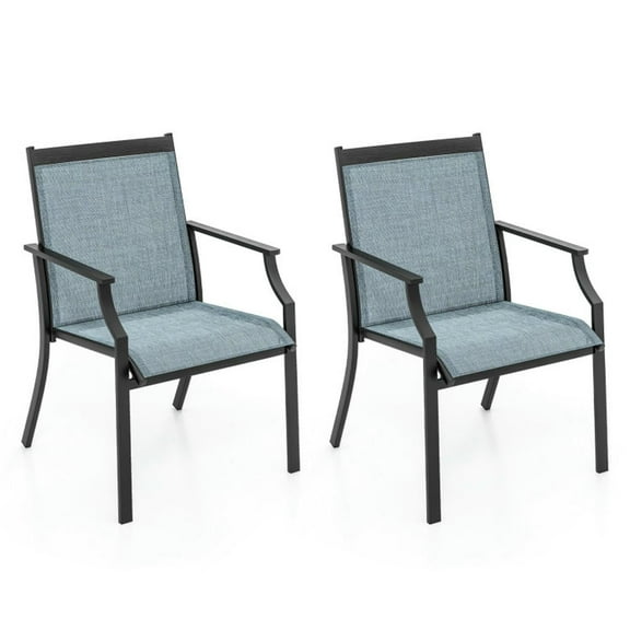Kepooman Patio Dining Chairs, Patio Kitchen Chairs,2 Piece Patio Dining Chairs Large Outdoor Chairs with Breathable Seat and Metal Frame-Blue