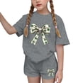 thumbnail image 3 of Jinhomg Girls Athletic Sets Cute Graphic Short Sleeve Tops and Yoga Shorts Workout Running Gym Summer Outfits for 4-15 Years, 3 of 7
