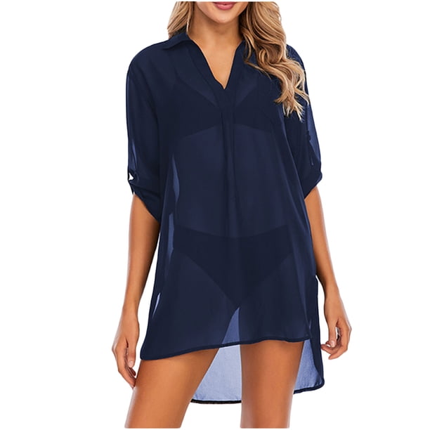 Blusa de chifón con manga larga para mujer, con protección solar, para playa Pompotops lopia1000401
