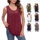 thumbnail image 5 of Camisetas sin mangas con cuello redondo para mujer, camisa informal holgada de encaje de Color puro, plisada, sin mangas, para la vida diaria, 5 of 7
