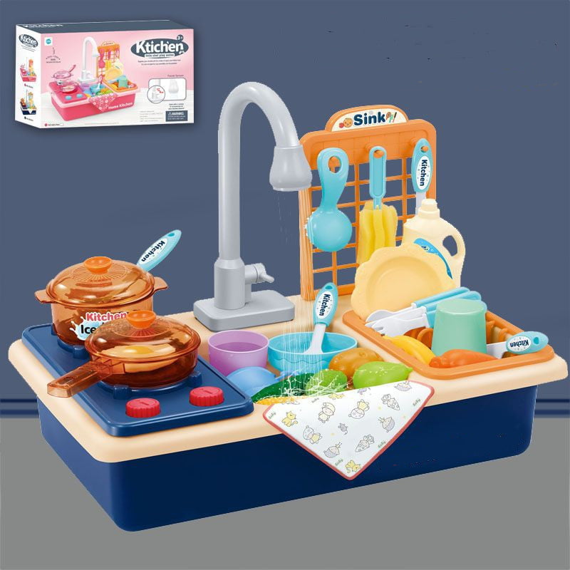 Play Kitchen Sink Toy with Functional Faucet & Automatic Water System Joyooss Kids Kitchen Playsets Water Toys Toddler Toys for Kids-Pink