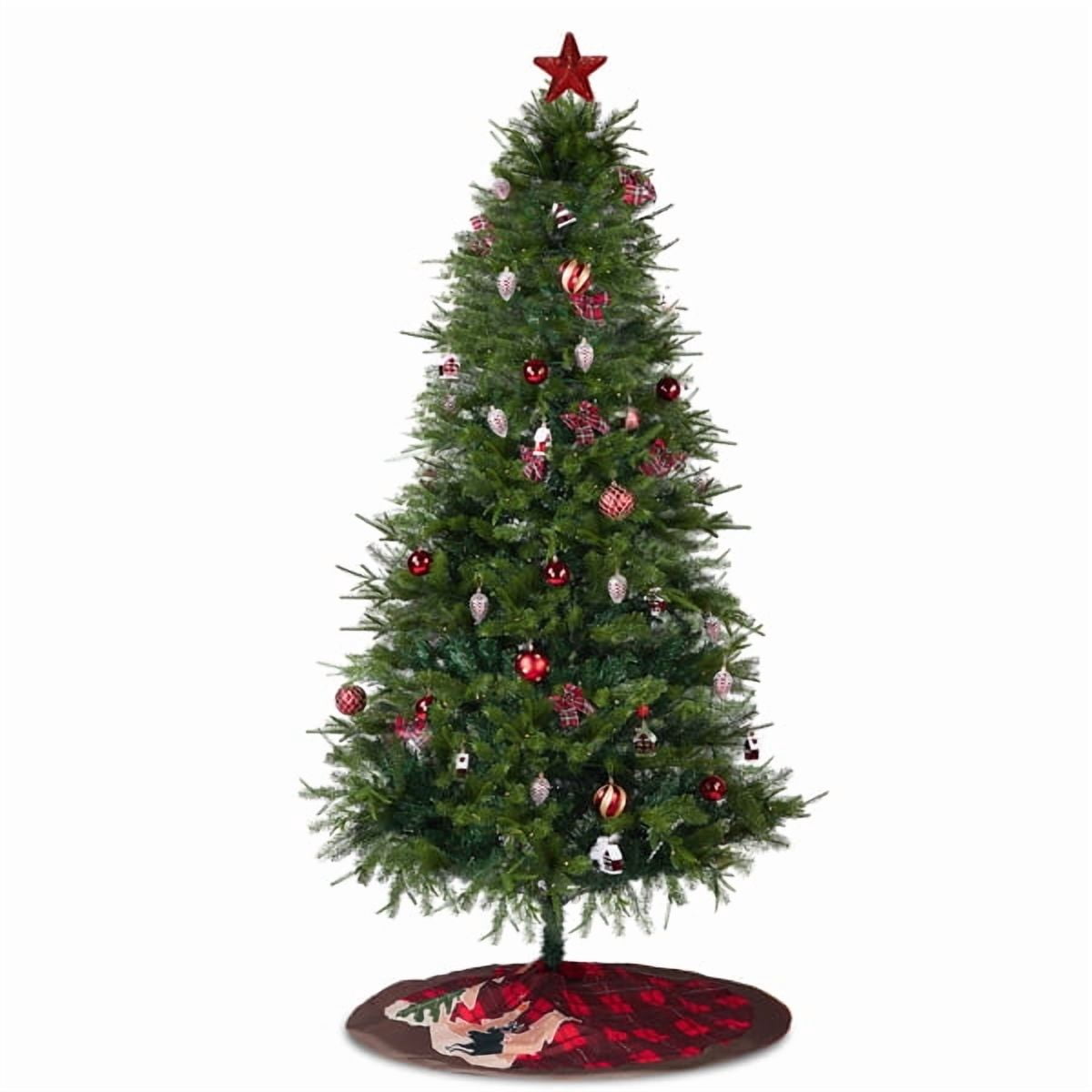 7.5FT Green Pre-Lit Christmas Tree - 950 PE/PVC Branch Tips 400 Warm White LEDs Red-Themed Ornaments + Tree Skirt Included for Home/Office