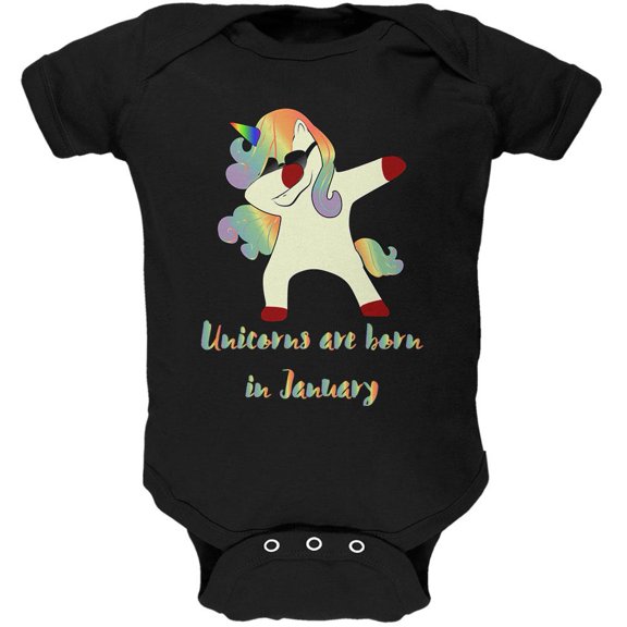 January Birthday Dabbing Unicorn Sunglasses Soft Baby One Piece