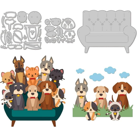 Dog and Cat Cutting Dies Metal Animals Die Cuts Embossing Stencils Template Sofa Cutting Dies for Paper Card Making Decoration DIY Scrapbooking Album Craft Decor
