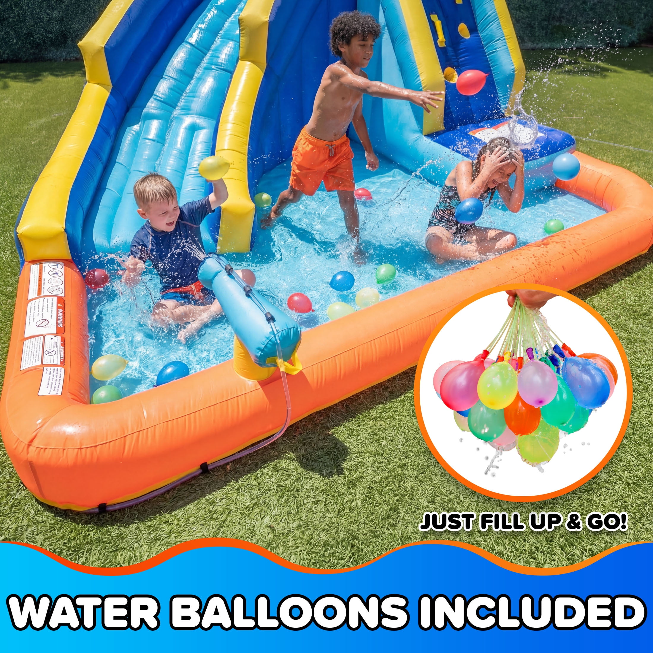 Sportspower Big Wave II Inflatable Water Slide with Climbing Wall & Splash Pool, Kids Backyard Water Park with Blower, Outdoor Ages 3–8