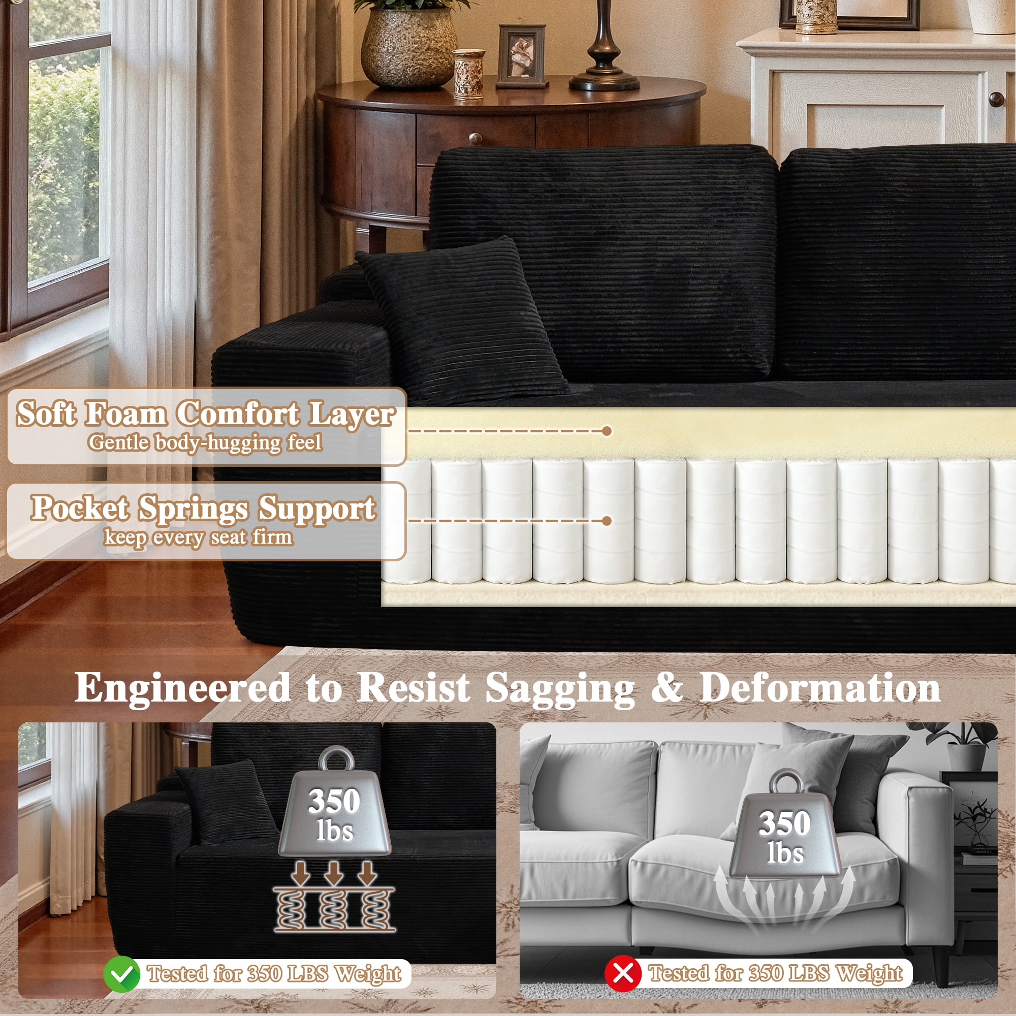 Ovios 106" Cloud Sofa Couch - Thumbnail 3