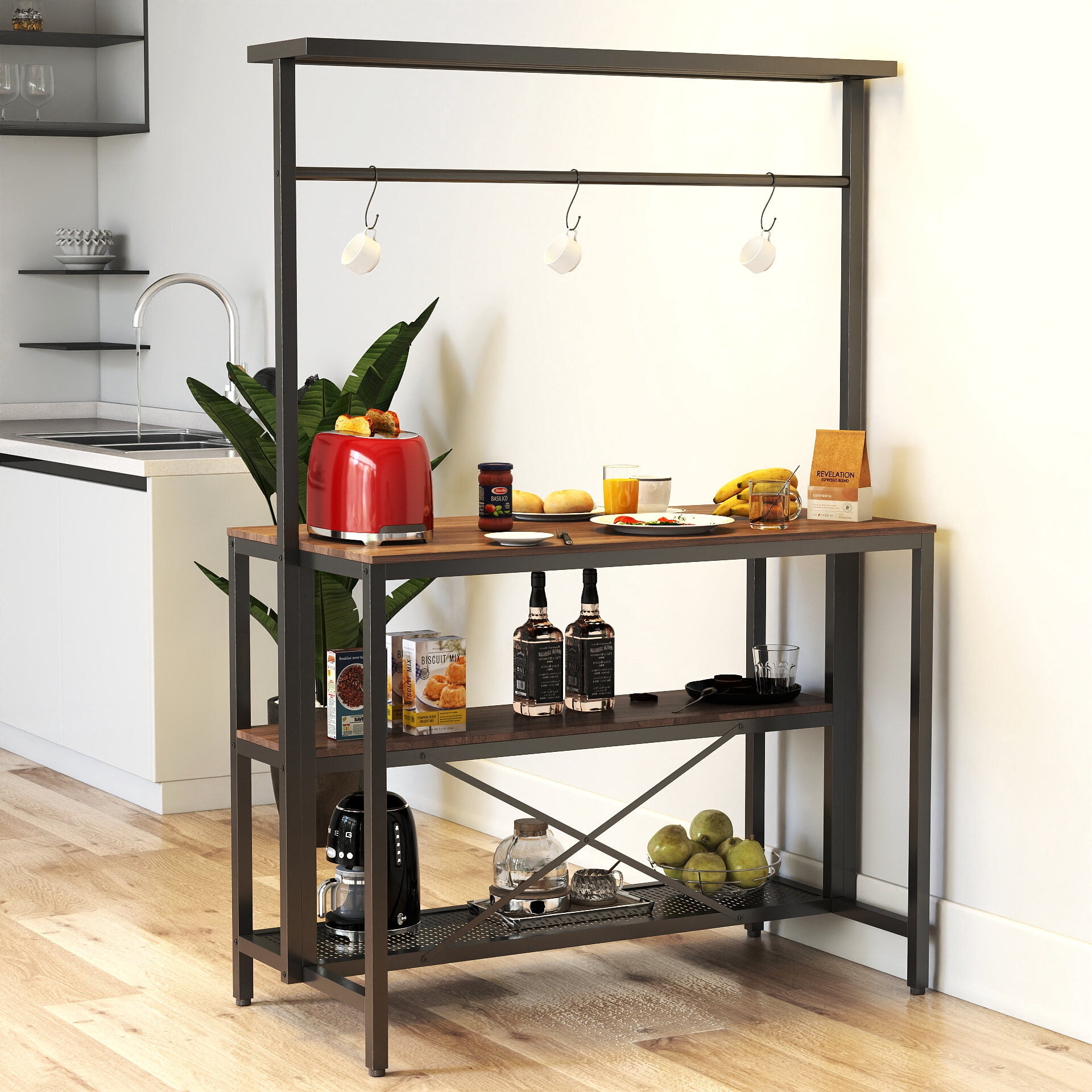 Kitchen Island Furniture kitchen Island, Bakers Rack, Island Table for Kitchen,3 Tier Microwave Stand Oven Shelf with Storage, Storage Shelf for Kitchen Dining Room Living Room,3 Hooks,Dining Kitchen