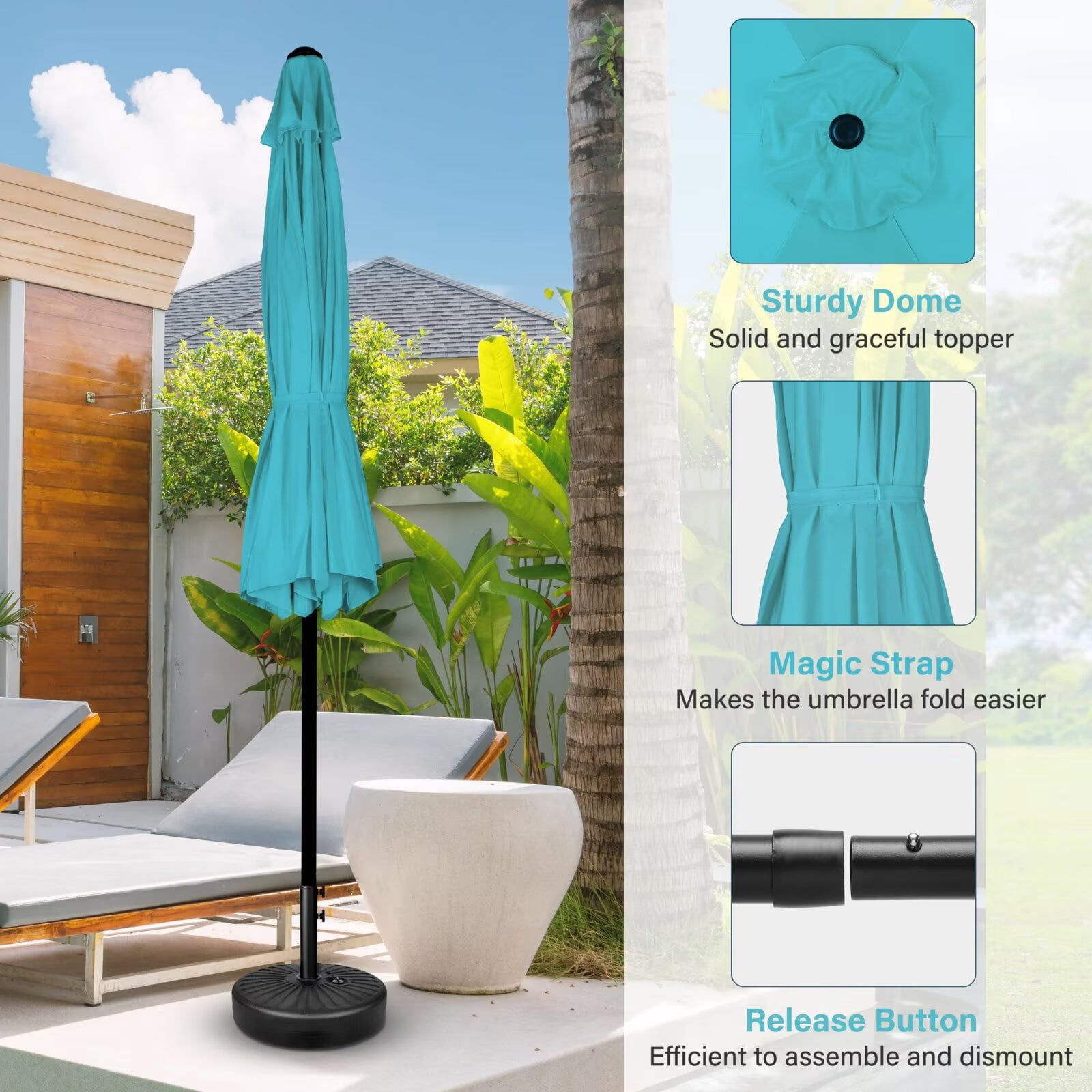 Simple Deluxe 7.5ft Patio Umbrella Outdoor Table Market Yard Umbrella with Push Button Tilt and Crank Lift, 6 Heavy-Duty Ribs for Patio, Garden and Deck Use, Turquoise