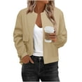 thumbnail image 2 of Womens Cropped Jacket Fashion Long Sleeve Button Down Outwear Coats Varsity Shacket with Side Pockets Khaki 2XL, 2 of 6