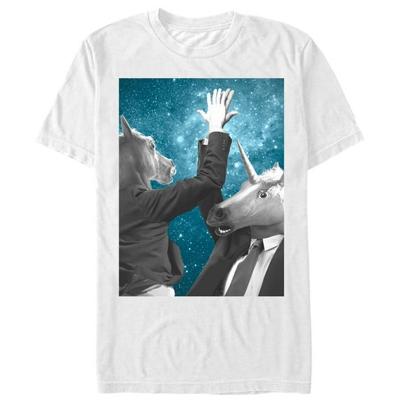 Men's Lost Gods Unicorn Space High Five  Graphic Tee White Small