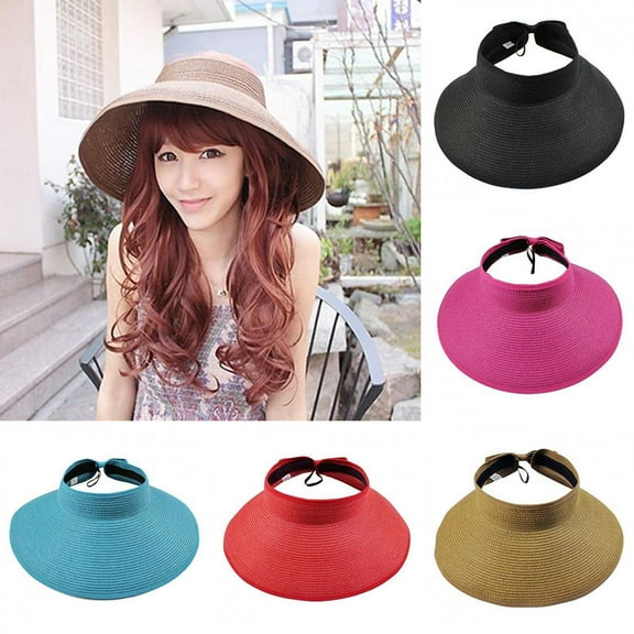 Limei Women's Wide Brim Roll up Visor Packable Summer Sun Beach Hat - Paper Straw, Adjustable, UPF50