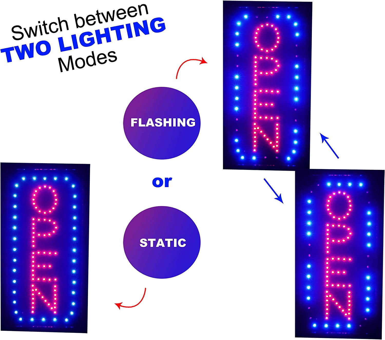 Ultima LED Neon Open Sign for Business: Vertical LED Sign with Flashing Mode for Stores - Includes Business Hours and Open & Closed Signs