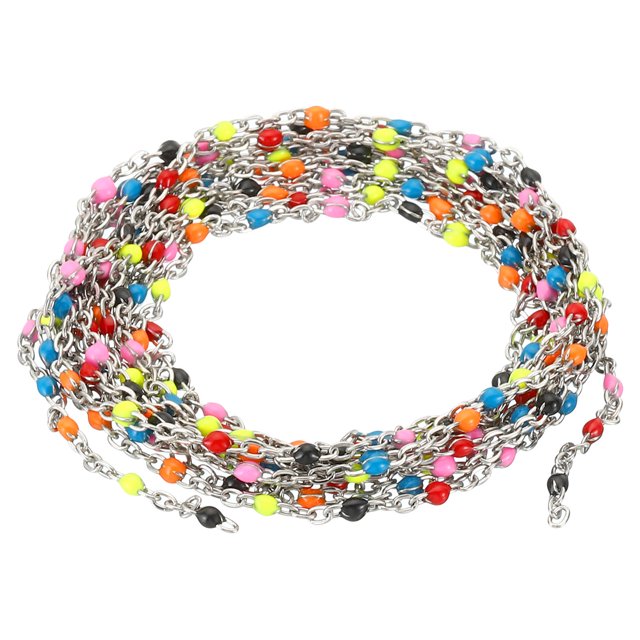 Unique Bargains 2m/6.6 Feet Stainless Steel Cable Chain, Silver Link Chain Enamel Beads Satellite for Jewelry Making