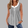 thumbnail image 5 of JGGSPWM Tank Tops for Women Loose Fit Sleeveless Summer Tops Trendy T Shirts Pleated Buttoned Patchwork Tunic Blouse Tee Gray L, 5 of 8