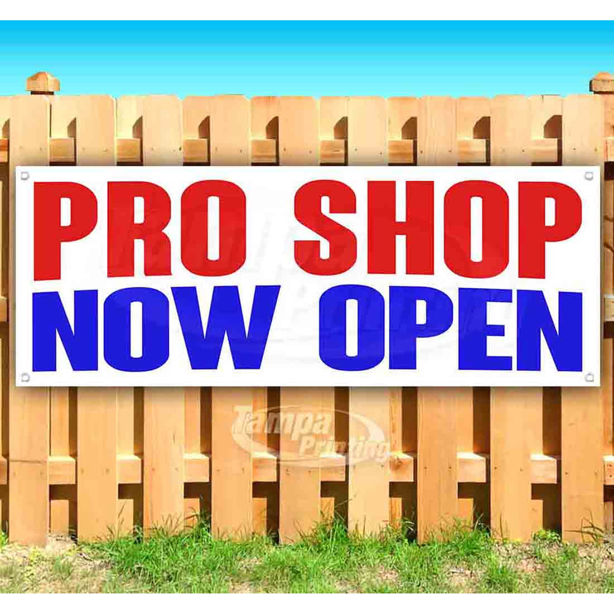 Pro Shop Now Open 13 oz Vinyl Banner With Metal Grommets