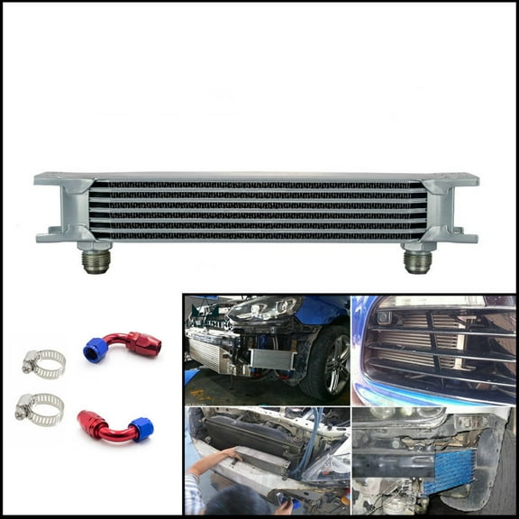 Universal Car Oil cooler Silver 7 Row AN10 Engine Transmission 248mm Oil Cooler w/ Fittings Kit