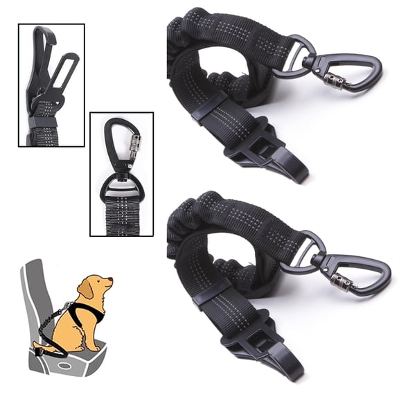2 Pack Dog Seat Belt for Car,Dog Car Harnesses Belt, Pet Car Safety Seat Belt, 3-in-1 Adjustable Safety Reflective Stitching Elastic Leads Harness, Lockable Swivel Carabiner