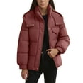 thumbnail image 2 of ZHOGXU Women's Hooded Coat With Pocket Long Sleeve Stand Collar Solid Color Zipper Comfortable Thickened Jacket For Casual Daily Wear Red L, 2 of 4