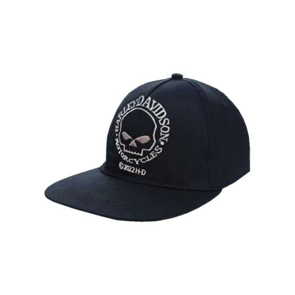 Harley-Davidson Little Boys' Skull Twill Flat Brim Snap Back Baseball Cap- Black, Harley Davidson