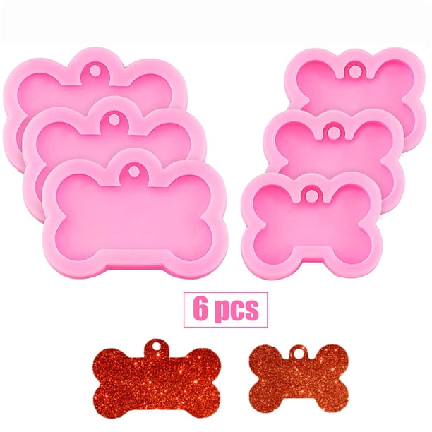 6 moldes de silicona con forma de hueso de perro, llavero de hueso de perro de silicona, molde de arcilla colgante y 10 llaveros para cocina o manualidades caseras, 2 tamaños Adepaton LRWJ823