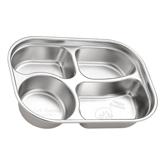 Stainless Steel 4-Section Kids Plate for Boys, Dishwasher Safe & Portable Toddler Dish with Patterns, Sturdy Meal Tray