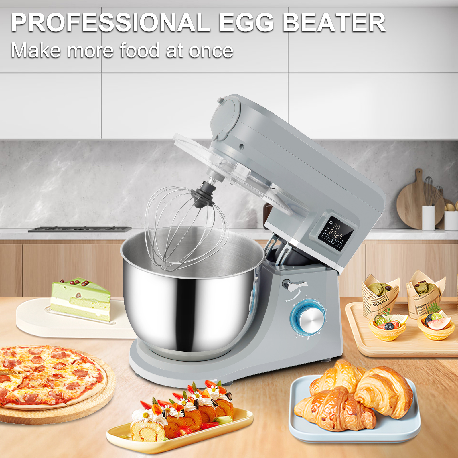 SKYSHALO 660W Stand Mixer 7.4Qt 6-Speed Tilt-Head Dough Mixer with Grinder Juicer
