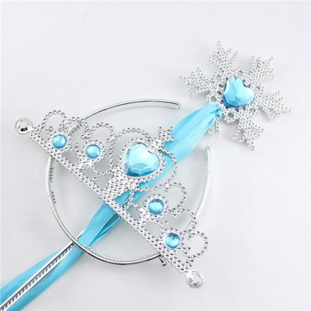 Princess Dress Up Accessories Tiara Crown and Snowflake Wand Set Children Cosplay Accessories Light blue