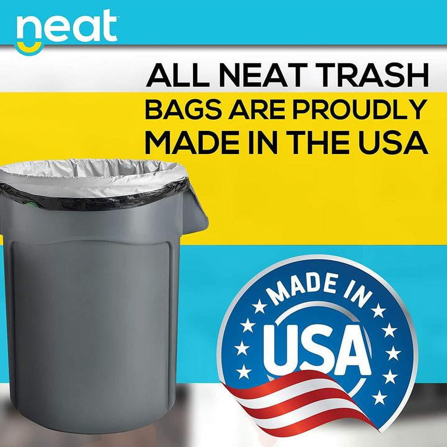 neat 13 Gallon Drawstring Trash Bags - (Mega 200 Count) - Triple Ply Fortified, Eco-Friendly 50% Recycled Material, Neutralize+ Odor Technology, Reversible Black and White Garbage Bags