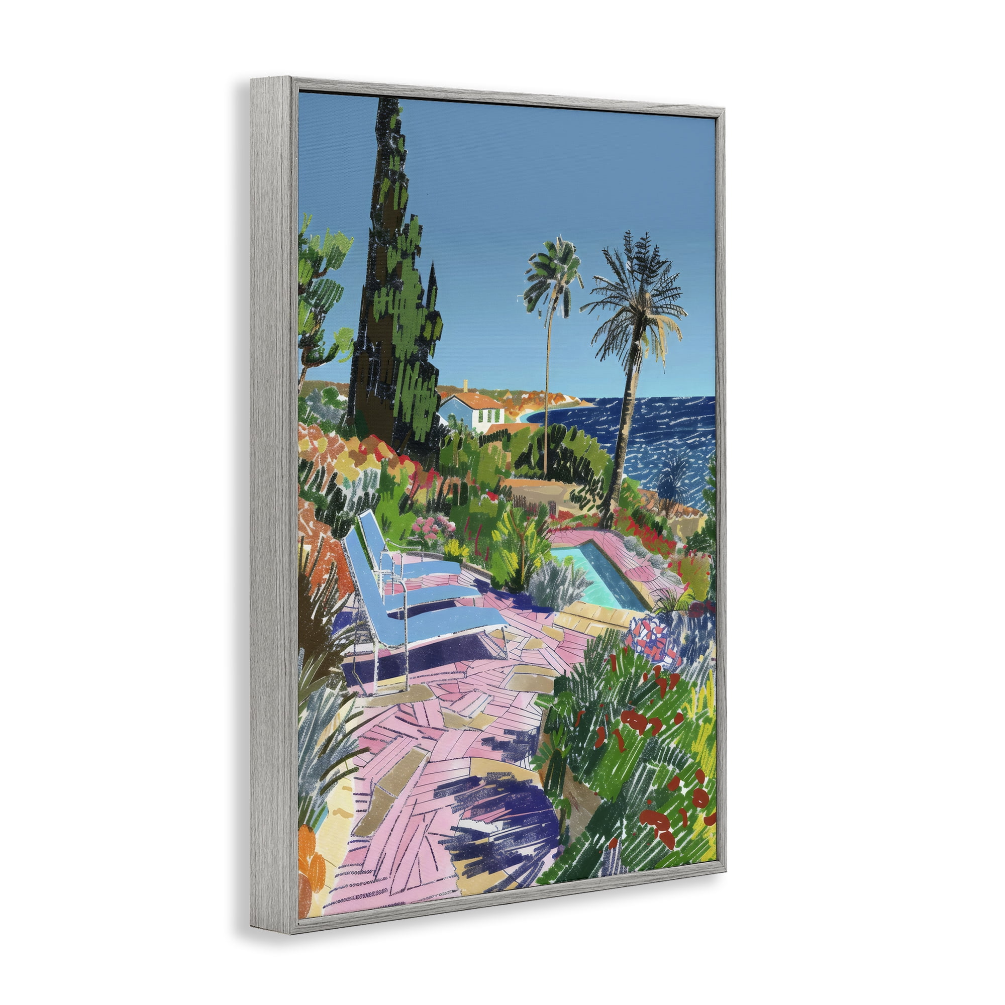 Stupell Industries Pool View to Ocean Gray Framed Giclee Art, design by Creative Studio