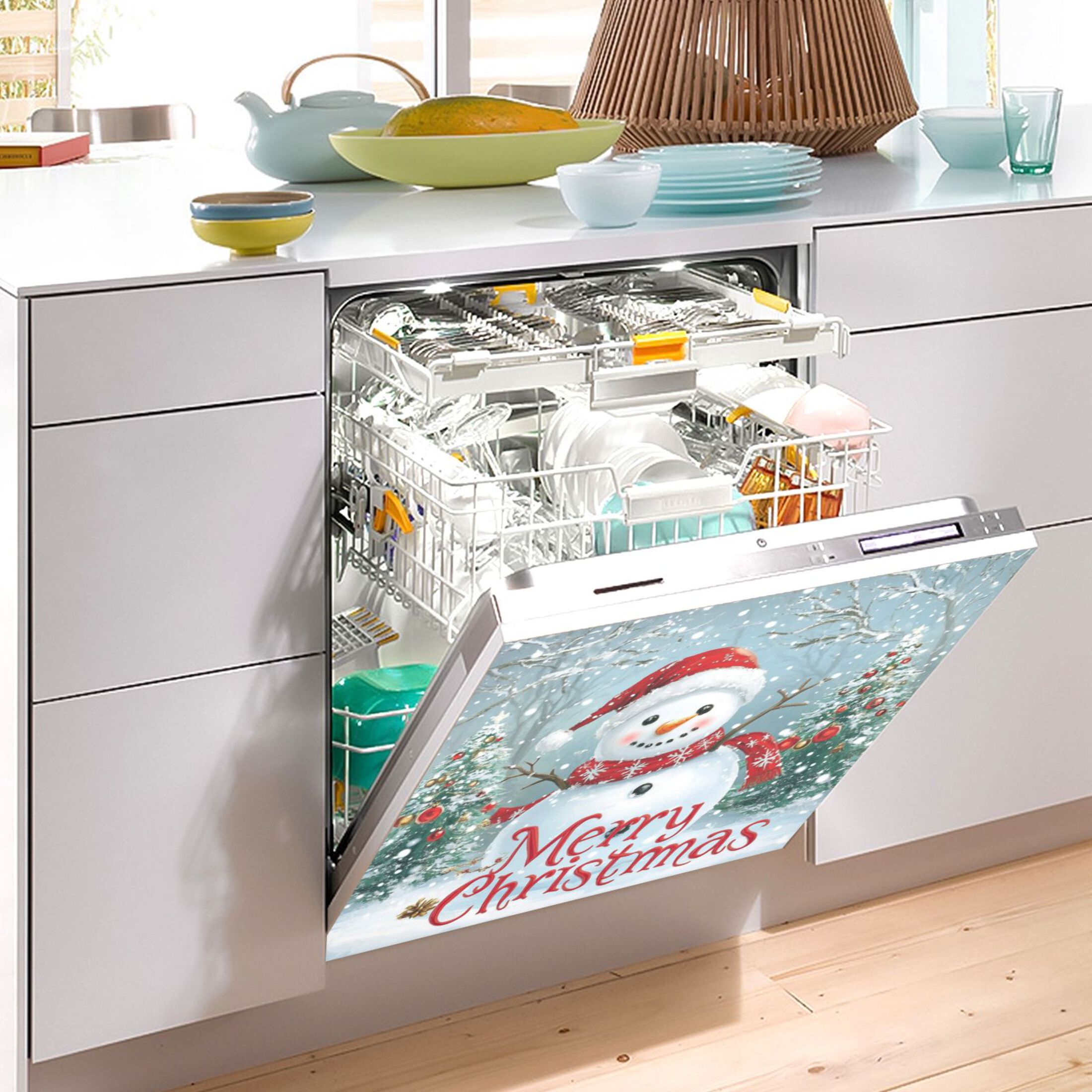 Dishwasher Magnetic Sticker 23x26 Inch Refrigerator Magnetic Sticker Washing Machine Magnetic Sticker Kitchen Panel Magnetic Sticker Home Decor Merry Christmas Snowman Picture