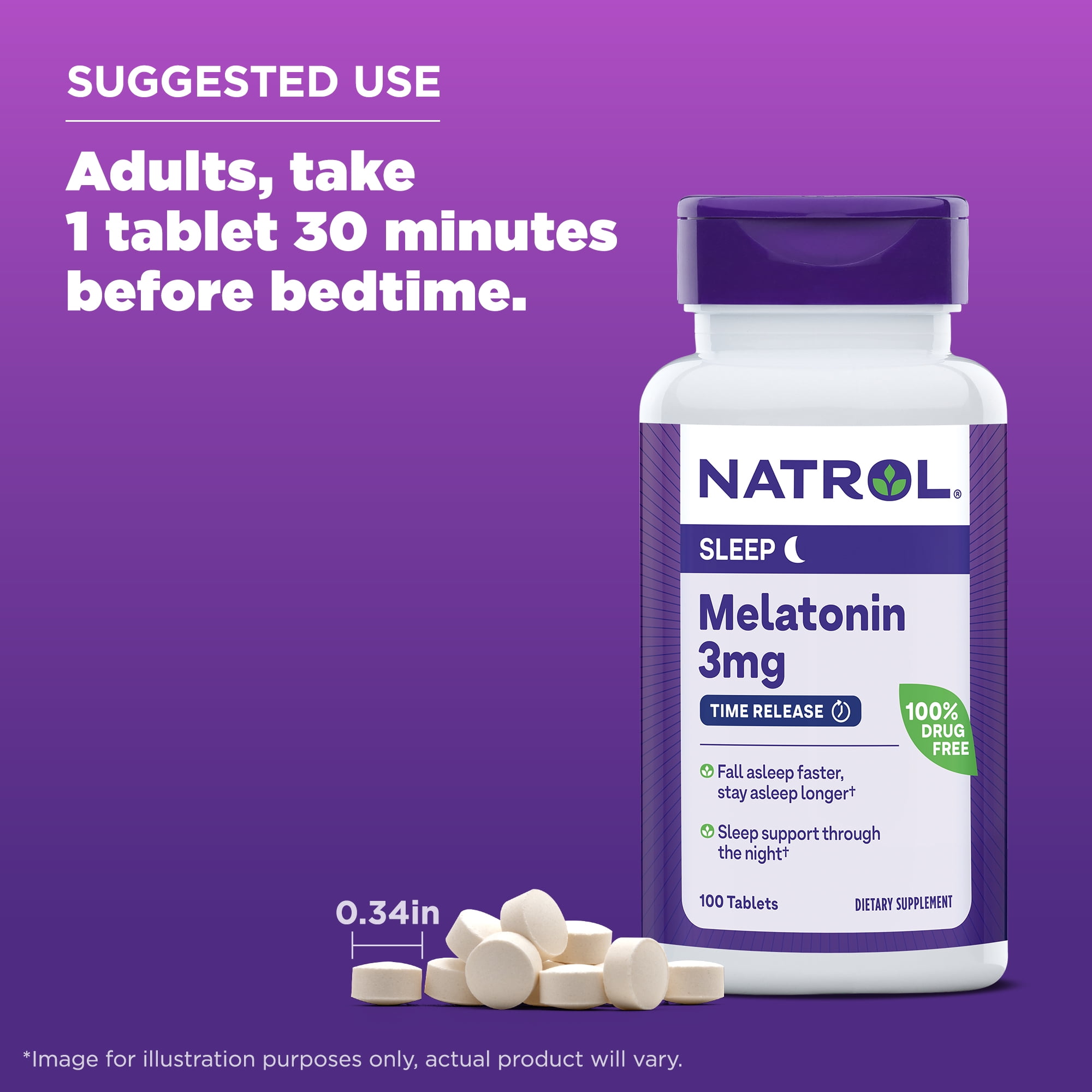 Natrol Melatonin 3mg, Sleep Support, Time Release Tablets, 100ct