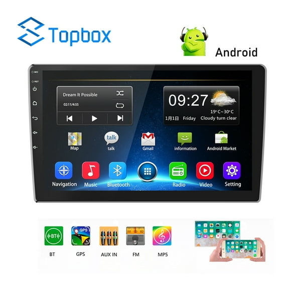 Camecho Android 8.1 2 Din GPS Car Stereo Radio 10.1" HD 1080P 2.5D Tempered Glass Mirror Car MP5 Player with Bluetooth WIFI GPS FM Radio Receiver Suppport Rear Camera , with 12LED Backup Camera