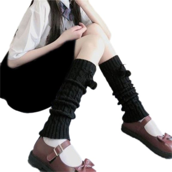 CANKER Women Girls Winter Cable Knit Long Leg Warmers with Cute Bowknot Student Warm Twist Braided Crochet Thermal Boot Cuffs Thigh High Socks